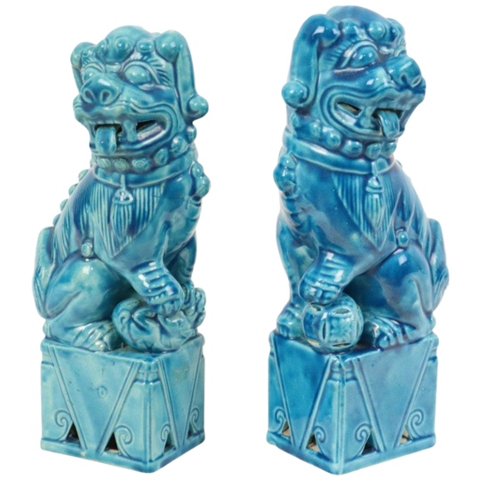 Groot Koppel Foo Dogs Tempelleeuwen Turquoise Keramiek 25cm 1