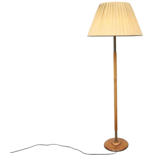 Vintage Vloerlamp Jaren 50 Notenhout Messing 1