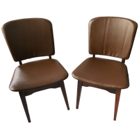 Set Van 4 Vintage Eetkamerstoelen Teakhout/Bruin Skai, Jaren '60