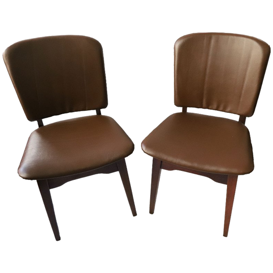 Set Van 4 Vintage Eetkamerstoelen Teakhout/Bruin Skai, Jaren '60 1