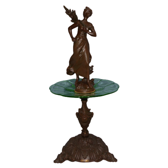Prachtige Glazen Schaal Op Bronzen Standaard Met Een Mooie Dame Er Boven Op, Frankrijk, Aug. More 1