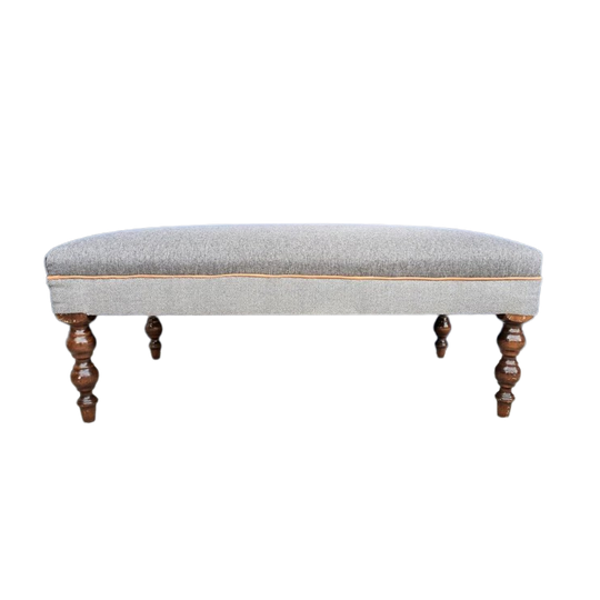 Grote Landelijke Vintage Hocker, Nieuwe Stoffering, Bankje 1