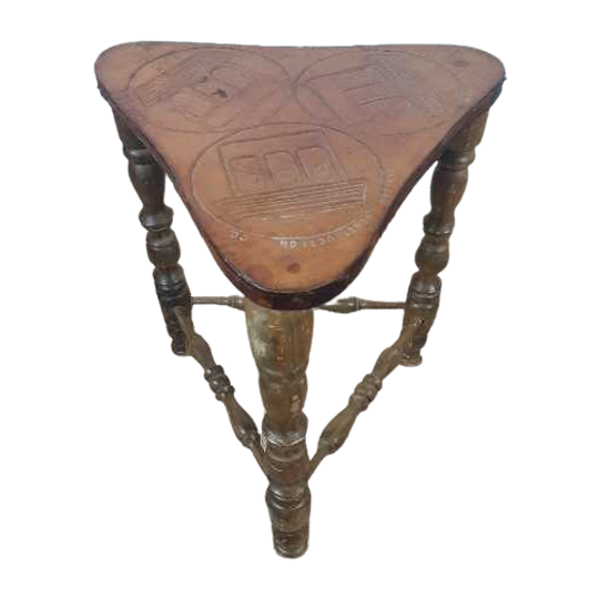 Unieke Handgemaakte Kruk Met Leren Top Upcycled Uit Afrika / Afrikaanse Stoel , Kruk 1