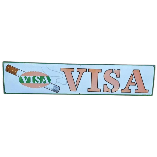 Groot Vintage Emaille Bord Met Reclame Voor Visa-Sigaretten. 1