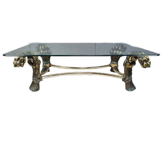 Vintage Brass Flower Coffee Table, 1970s 1