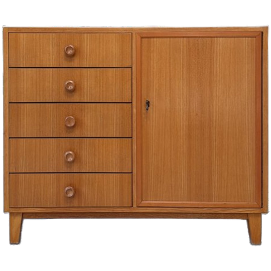 Vintage Houten Kast Met 5 Lades En 1 Deurtje 1