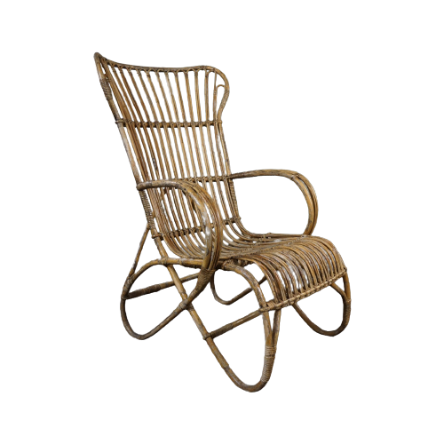 Gepatineerde Rotan Belse 8 Fauteuil Met Hoge Rug, Dutch Design, 1950