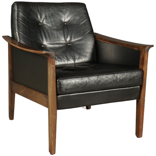 Vintage Zwart Lederen Fauteuil – Jaren 60 1