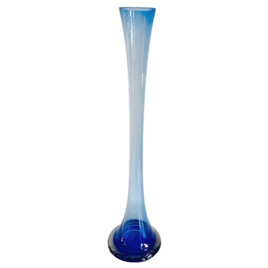 Vintage Hoge Glazen Vaas Blauw Glashuys Breda 1