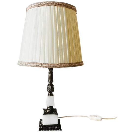 Vintage Tafellamp Wit Marmer Messing Barok 1950’s 1