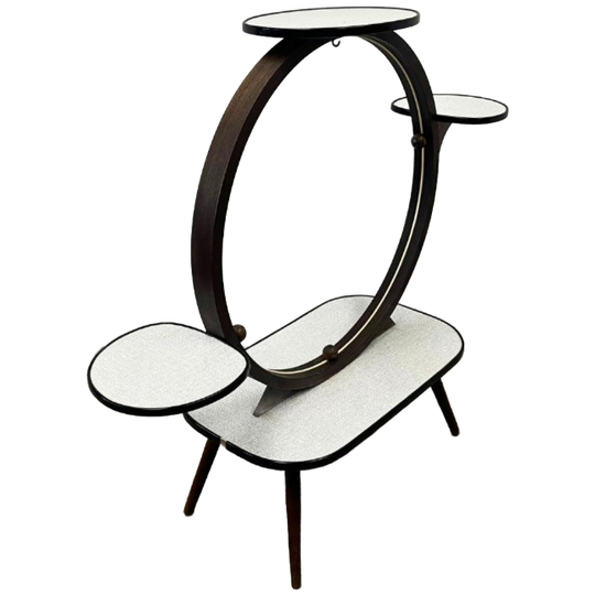 Vintage, Cirkelvormige Plantentafel Met Etages In Zwart-wit 1