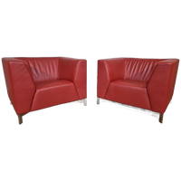 2x Montel Parker Fauteuils - Rood - Leder - Design -topstaat