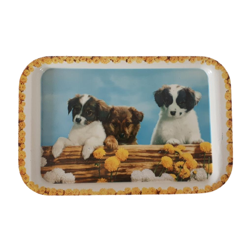 50'S Vintage Dienblad Met Puppies Jaren 50 Serveerblad