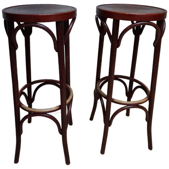Set Van 2 Houten Barkrukken Thonet Stijl, Mahonie Gebeitst, Jaren 70 1