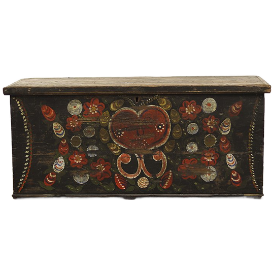 Antieke Beschilderde Volkskunst Bruidskist 1