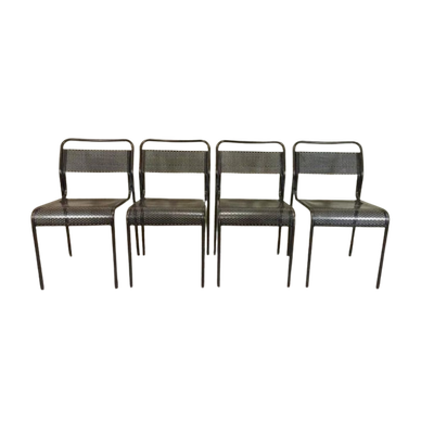 Vintage Set Van 4 Metalen Stoelen, Zwart, Perforated Metal