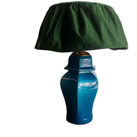 Grote Chinese Blauw Keramiek Tafelllamp Vintage 1
