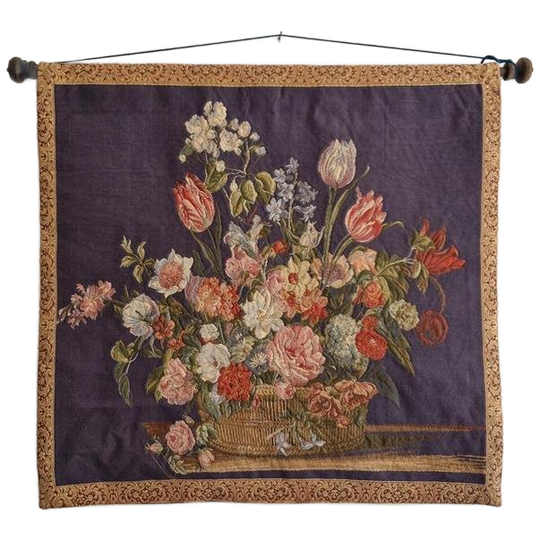 Vintage Gobelin Wandkleed Bloemen Schilderij Muurkleed 1