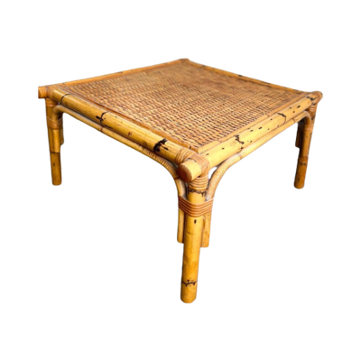 Vintage Bamboo Vierkante Coffee Table / Salontafel Met Rotan