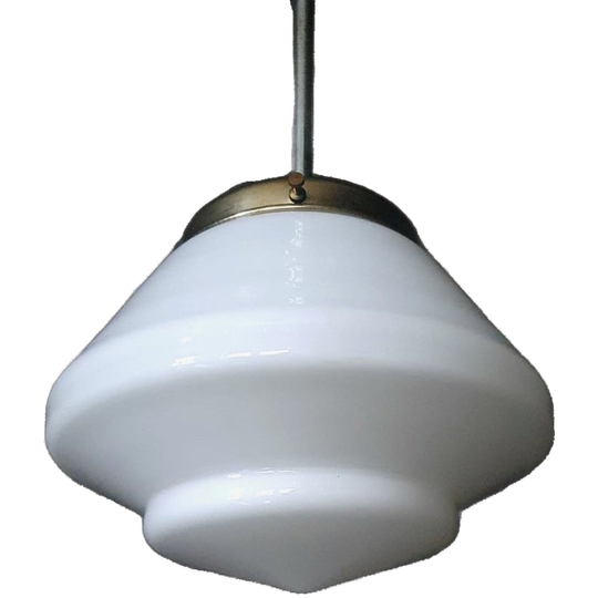 Vintage Art Deco Glazen Conische Hanglamp / Schoollamp 1