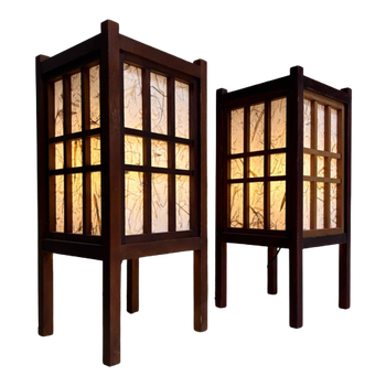 Paar Japanese Shoji Vloerlampen (障子ランプ) Taishō [大正]