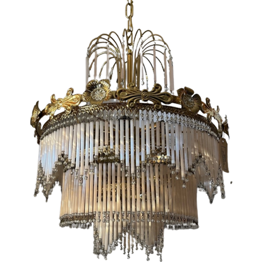 Vintage Roze Opaline Italiaanse Kroonluchter Hanglamp Staafjes 1