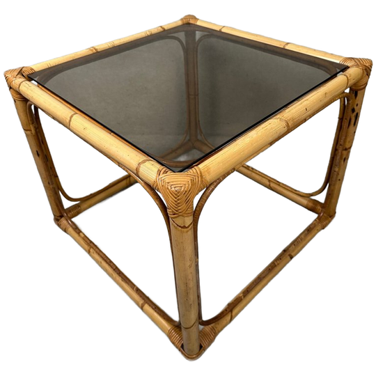 Vintage Bijzettafel – Bamboe En Glas 1