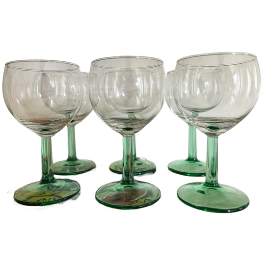 6 X Vintage Wijnglas Met Lichtgroene Steel 1