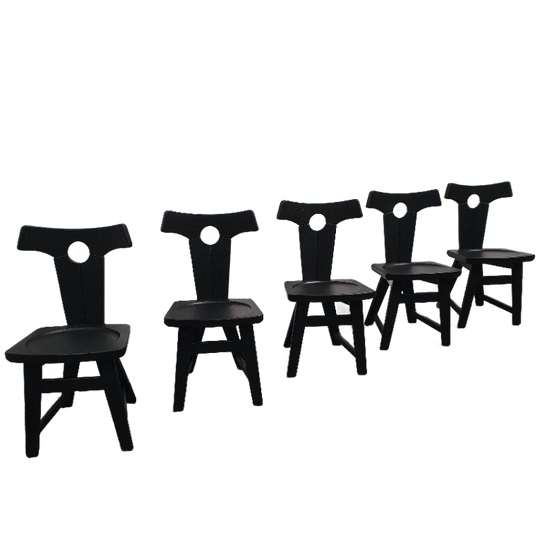 Brutalist Vintage Massief Eikenhouten Stoelen Jaren 60 Zwart 1