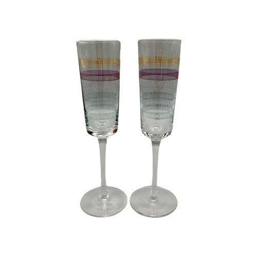 Vintage Kristallen Flutes Champagne Glazen Gekleurde Streep 2 Stuks
