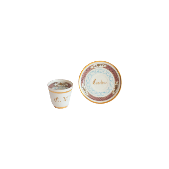 Victorian Monogrammed Cup And Saucer In Yongzheng Style, 1885 1