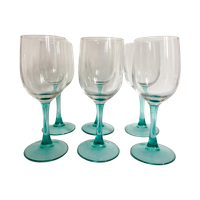 6X Wijnglas / Glazen Met Aqua Groen Voet Luminarc