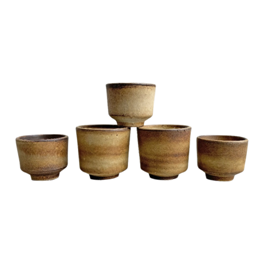 Set Van 5 Vintage Bruin - Beige Keramiek Bloempotten 1
