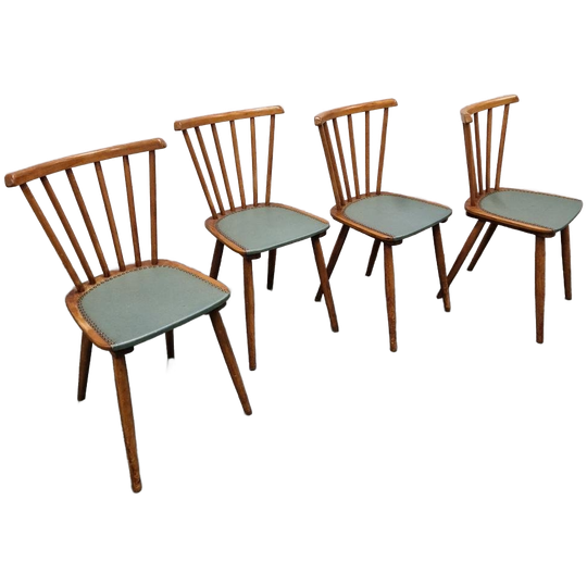 1950's 4 Vintage Stoelen Spijlenstoel Keukenstoel 1