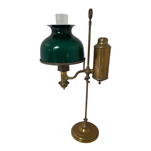 Jugendstil - Brass With Glass - Table Oil Lamp - Working Condition - Germany, Ca. 1910