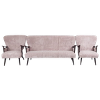 Vintage Bank | Bankstel Roze Ribstof Nieuw Teak thumbnail 1