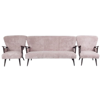 Vintage Bank | Bankstel Roze Ribstof Nieuw Teak