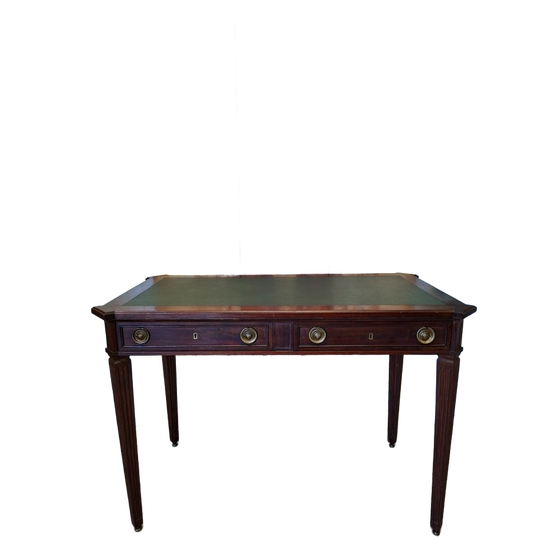 Antieke Schrijftafel, Bureau, Desk Met Lederen Inleg En Messing Beslag Circa Afm. 110x61cm En 77cm Hoog. 1