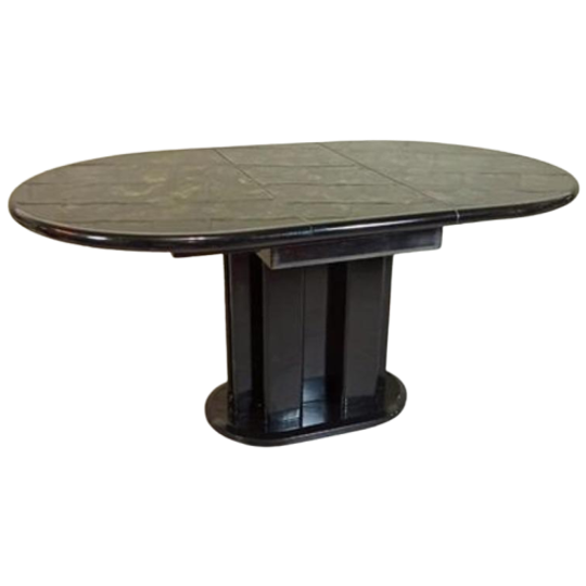 Vintage Ovale Uitschuifbare Eettafel, Glanzend Zwart 1