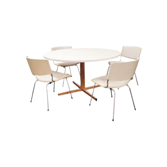 Danish Pedestal Dining Set By Nanna Ditzel For Kolds Savvaerk, 1950S, Set Of 5 1