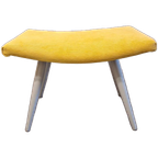Nieuw Bekleed Vintage Voetenbankje Footstool Ottoman Voetenbank Krukje Geel thumbnail 1