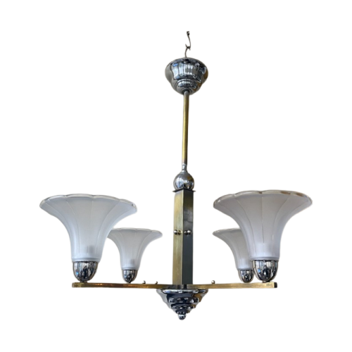 Lamp Art Deco 1930 Modernistisch 4 Arms Matglazen Schalen