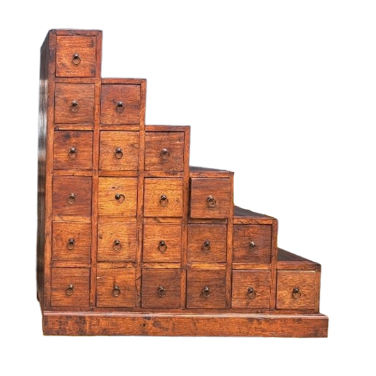 Zware Teakhouten Ladenkast Apothekerskast, Trapmodel 1