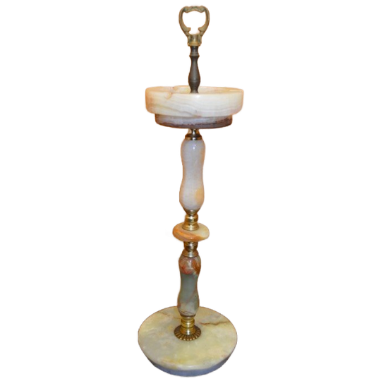 Decoratieve Staande Asbak Van Messing En Onyxmarmer – Hollywood Regency-stijl 1