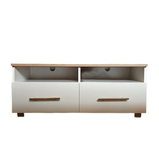 Moderne Tv-meubel / Dressoir Met Eiken Blad En Goudkleurige Grepen 1