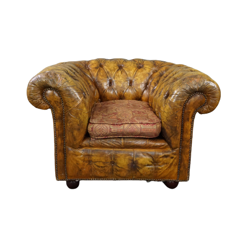 Zeer Mooie Oude Chesterfield Fauteuil Vol Patina