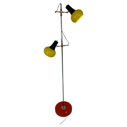Space Age Design / 1970’S Lamp With Two Shades - Orange And Yellow With A Chrome Upright