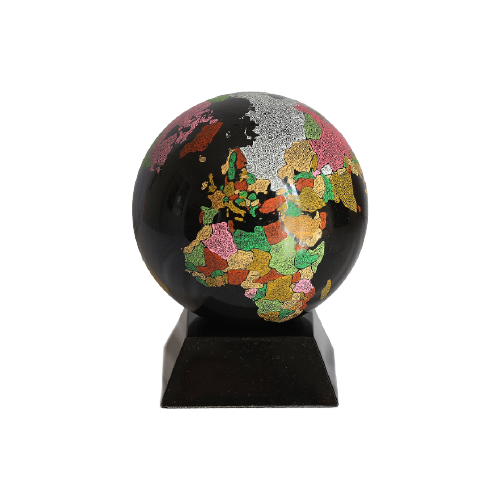 Vintage Skulptuur Prachtige Globe En Sokkel Van Zwart Graniet.