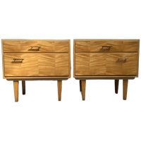 2x Vintage Houten (fineer) Nachtkastjes Met Lade En Klep