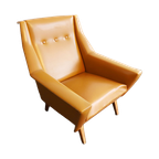 Vintage Fauteuil Oker Kleurig Skai, Jaren 50 thumbnail 1